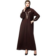 Embroidery abaya with balloon sleeves- Brown